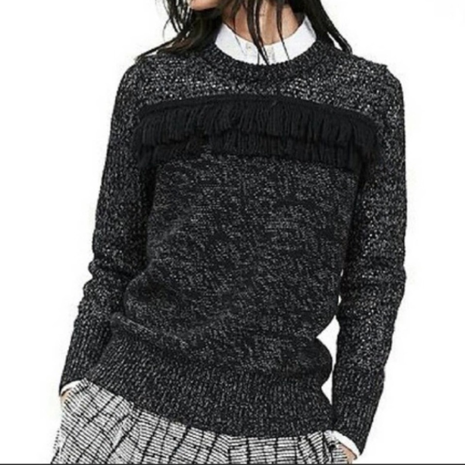 Banana Republic Mixed-Stitch Fringe Crew Pullover Sweater Wool-Blend - Large